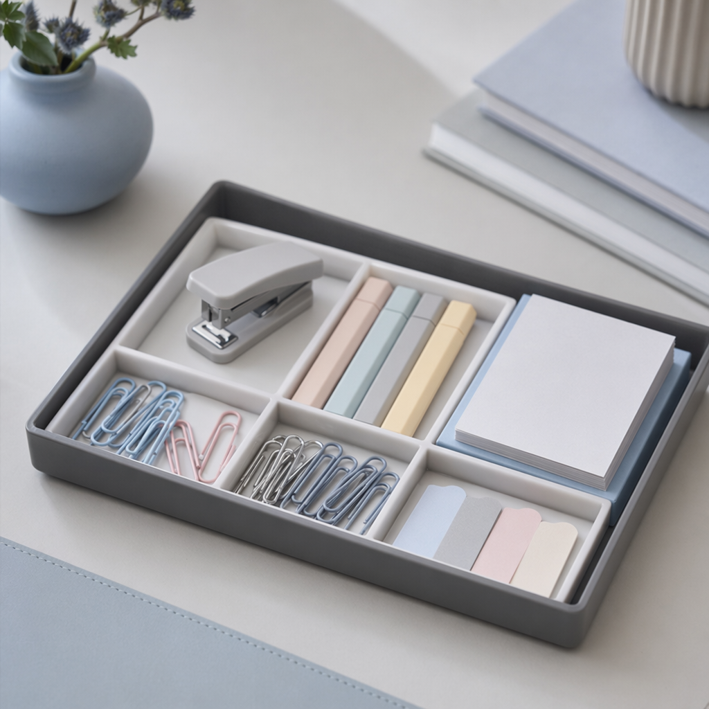 Soft Admin Tray desk mood board